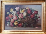 Elena M&uuml;ller-Stăncescu-Coş cu trandafiri, pictură &icirc;n ulei