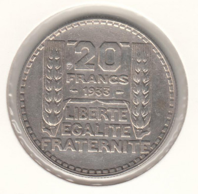 FRANTA -20 FRANCS FRANCI 1933 , Ag680 , LF1,40 foto