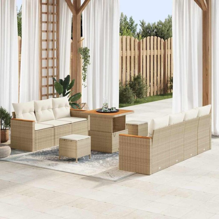 vidaXL Set de canapele pentru grădină cu pernă 10 pcs Bej Rattan poli 3363006