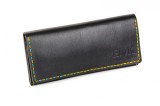 Cumpara ieftin Portofel dama din piele naturala, lucrat si cusut manual, Eva, Handmade, Negru ( cusatura colorata ), Produs in Romania, Elyk Creation