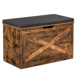 Cumpara ieftin Banca pentru dormitor/hol cu spatiu de depozitare, Artool, model lada, pal, maro rustic si negru, 76x40x48 cm