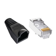 Set 100 x mufa ecranata + manson de protectie, RJ45, CAT5 CAT6, 8 pini 8P8C, negru
