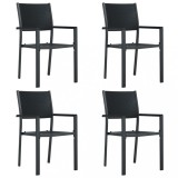 Scaune de grădină, 4 buc., negru, plastic, aspect ratan