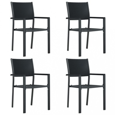 Gossi scaune de gradina, 4 buc., negru, plastic, aspect ratan foto