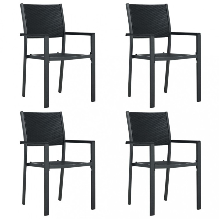 Gossi scaune de gradina, 4 buc., negru, plastic, aspect ratan