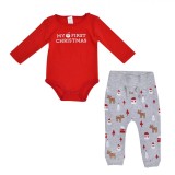 Set de Crăciun Bebe, Body Roșu 100% Bumbac, Pantaloni Gri 80% Bumbac și 20% Poliester, Unisex, M&acirc;necă Lungă, Oem