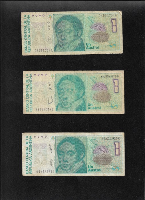 Set Argentina 3 x 1 austral toate semnaturile