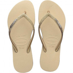 Havaianas slapi SLIM SPARKLE II femei, culoarea bej, cu toc plat, 4146093.0154