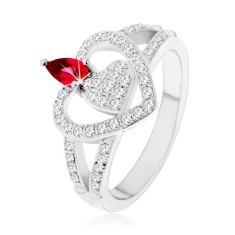 Inel argint 925, doua inimi din zirconiu transparent, zirconiu roz, sclipitor - Marime inel: 59 foto