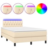 Cumpara ieftin Pat cu arcuri, saltea si LED, crem, 120x190 cm, textil