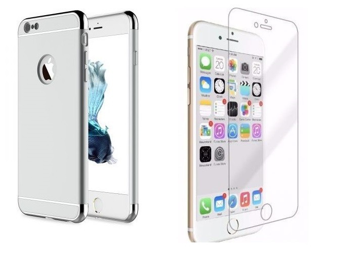 Pachet husa Apple iPhone 7 Plus,MyStyle Elegance Luxury 3in1 Silver, folie de sticla gratis