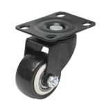 Roata pivotanta 42x21 mm din PVC negru, cu placa din otel, 30 kg