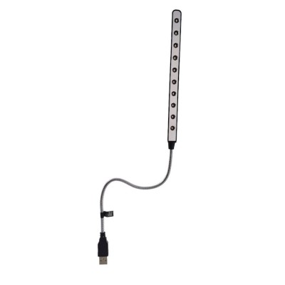 Lampa cu USB A tata, 10 LED-uri, corp flexibil, 20x1.5x1cm, Argintiu foto