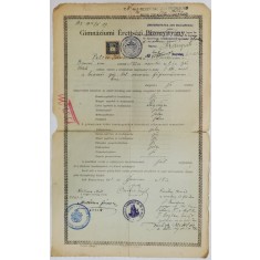 TESTIMONIU SCOLAR , ACORDAT DE SCOALA MEDIE DE CONFESIUNE GRECO - ORIENTALA DIN BRASOV , 1911, TEXT IN LIMBA MAGHIARA !