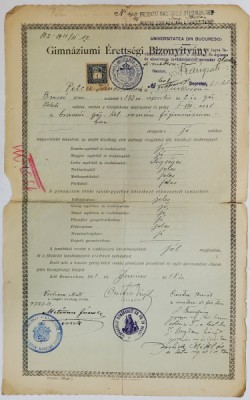 TESTIMONIU SCOLAR , ACORDAT DE SCOALA MEDIE DE CONFESIUNE GRECO - ORIENTALA DIN BRASOV , 1911, TEXT IN LIMBA MAGHIARA ! foto