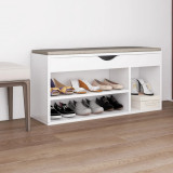 VidaXL Banchetă pantofar cu pernă, alb, 104x30x49 cm, lemn prelucrat
