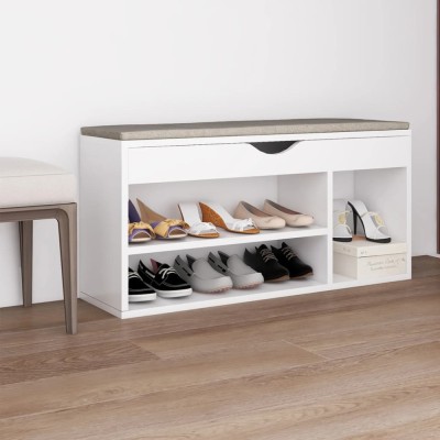 vidaXL Banchetă pantofar cu pernă, alb, 104x30x49 cm, lemn prelucrat 326750 foto