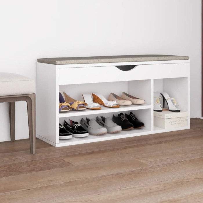 vidaXL Banchetă pantofar cu pernă, alb, 104x30x49 cm, lemn prelucrat 326750