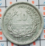 Uruguay 10 Centesimos 1877 argint - km 14 - A033, America Centrala si de Sud