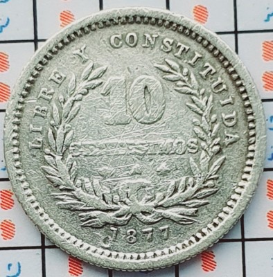 Uruguay 10 Centesimos 1877 argint - km 14 - A033 foto