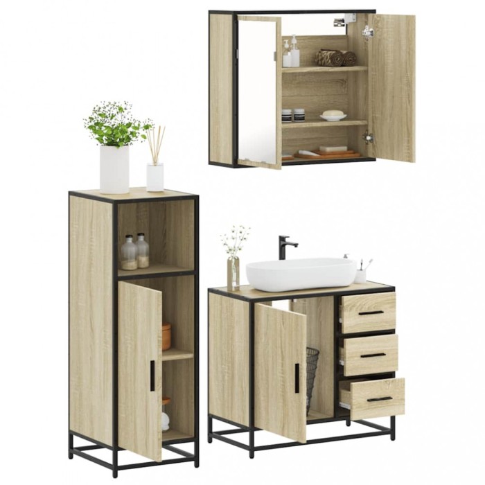 Gossi set mobilier de baie, 3 piese, stejar sonoma, lemn prelucrat