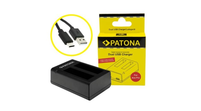&Icirc;ncărcător dual USB PATONA pentru Insta360 Ace / Ace Pro cu cablu USB-C inclus