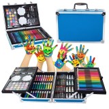Cumpara ieftin Set 145 piese pictura si desen, cu gentuta tip geamantan, maner rezistent, 34 x 23 x 9 cm