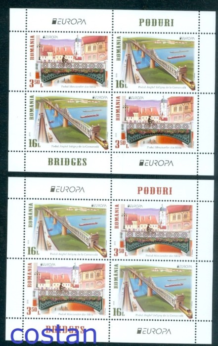 2018 - Romania,LP.2188 e,Mi.Bl.731 I+II,EUROPA,Poduri,colite,Nestampilat .