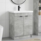 Cumpara ieftin Set de mobilier pentru baie Gri Beton 56 x 37,5 x 81 cm