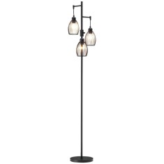 HOMCOM Lampadar stil industrial 40 W max. 3 abajururi din metal cu s&acirc;rmă cu luminozitate reglabila, suport E27, negru | Aosom Romania