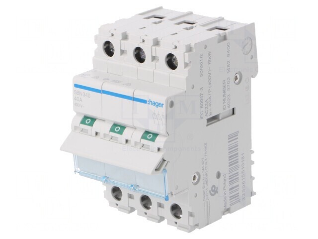Separator-&icirc;ntrerupător 3 Poli pentru şină DIN 40A 400VAC