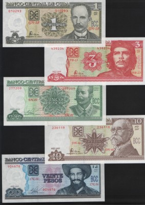 Set Cuba 1 + 3 + 5 + 10 + 20 pesos unc foto