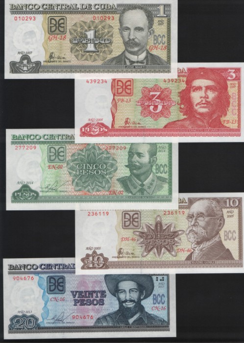 Set Cuba 1 + 3 + 5 + 10 + 20 pesos unc