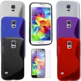 Cumpara ieftin Husa Samsung Galaxy S5 i9600 G900F G900H G900 + folie + stylus, Mov, Rosu, Transparent, Gel TPU