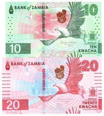 Zambia Set 10-20 Kwacha 2024 P 61-62 UNC foto