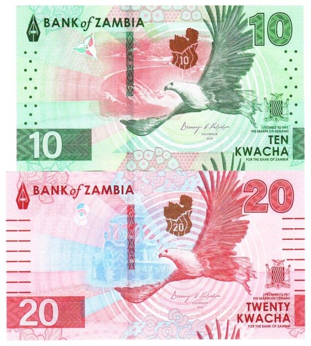 Zambia Set 10-20 Kwacha 2024 P 61-62 UNC