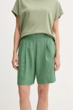 United Colors of Benetton pantaloni scurți din in culoarea verde, uni, high waist, 4AGHD901V