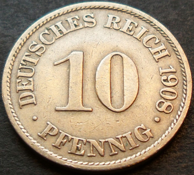 Moneda istorica 10 PFENNIG - GERMANIA, anul 1908 A * cod 3199 - BERLIN foto