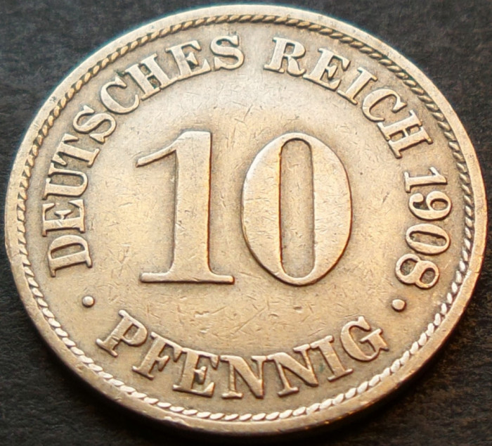 Moneda istorica 10 PFENNIG - GERMANIA, anul 1908 A * cod 3199 - BERLIN