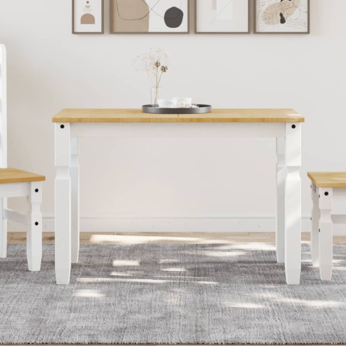 vidaXL Masă de sufragerie &quot;Corona&quot;, alb 112x60x75 cm lemn masiv de pin 4005716