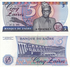 ZAIR 5 zaires 1985 UNC!!! foto
