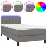 Cumpara ieftin Pat cu arcuri, saltea si LED, gri inchis, 90x200 cm, textil