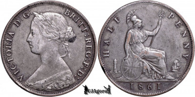 1861, &amp;frac12; Penny - Victoria - Regatul Unit - KM# 748.2 foto