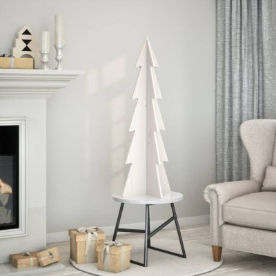 Brad de Crăciun decorativ, alb, 112 cm, lemn de pin masiv foto