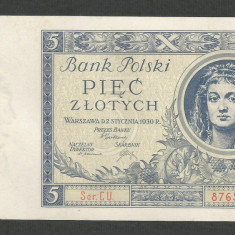 POLONIA 5 ZLOTI ZLOTYCH 1930 [2] P-72b , XF++ / a UNC