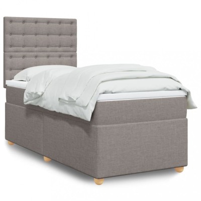 vidaXL Pat box spring cu saltea, gri taupe, 100x200 cm, textil 3291209 foto