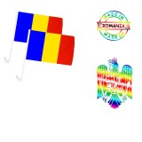 Set Auto Tricolor Romania , 2 Steaguri + 2 Stickere Premium
