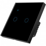 Cumpara ieftin Intrerupator smart touch iUni 2F, Wi-Fi, Sticla securizata, LED, Black