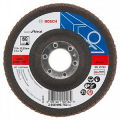 Disc de slefuire evantai BOSCH X551 pentru metal ,D 115 mm; G 60, versiunea inclinata