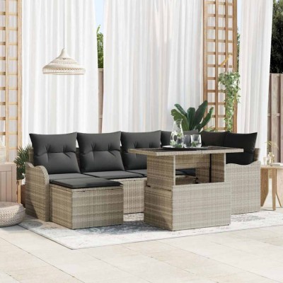 vidaXL Set de canapele pentru grădină 7 pcs Gri deschis Rattan poli foto